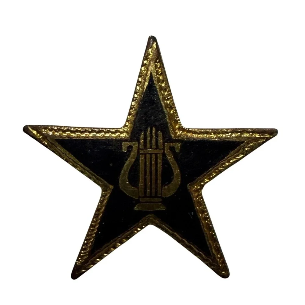 Vintage Lyre Star Pin Gold Tone Black Enamel Music Harp Lapel Pin